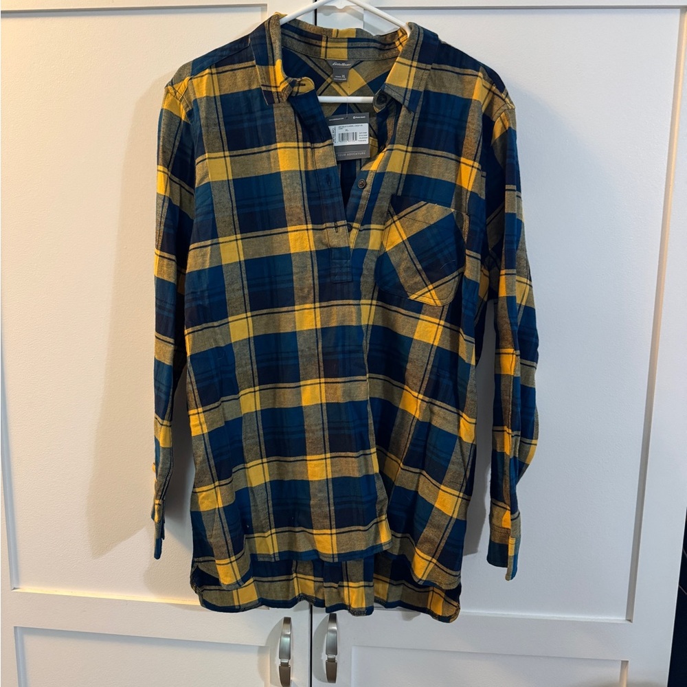Eddie Bauer Blue and Yellow plaid tunic Casual  Shirt